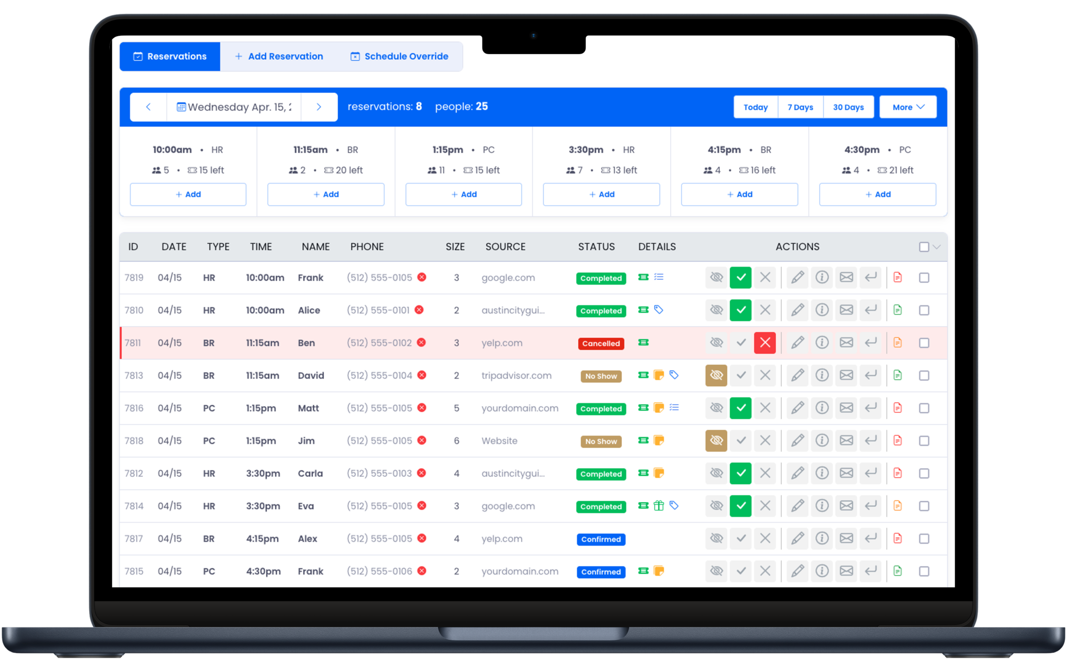 Tour reservation management dashboard