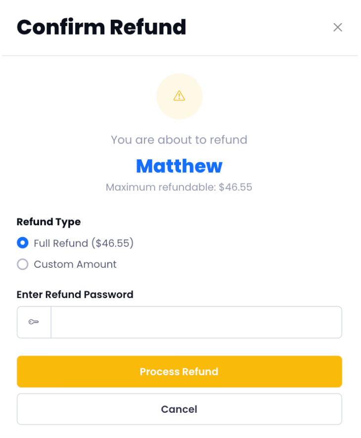 Confirm refund modal
