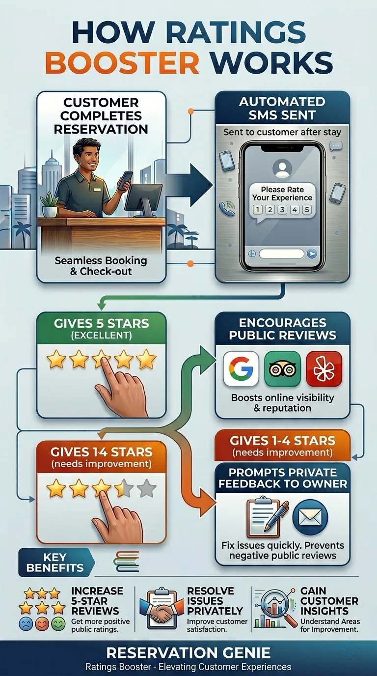Star Ratings Booster dashboard showing automated review requests and platform breakdown